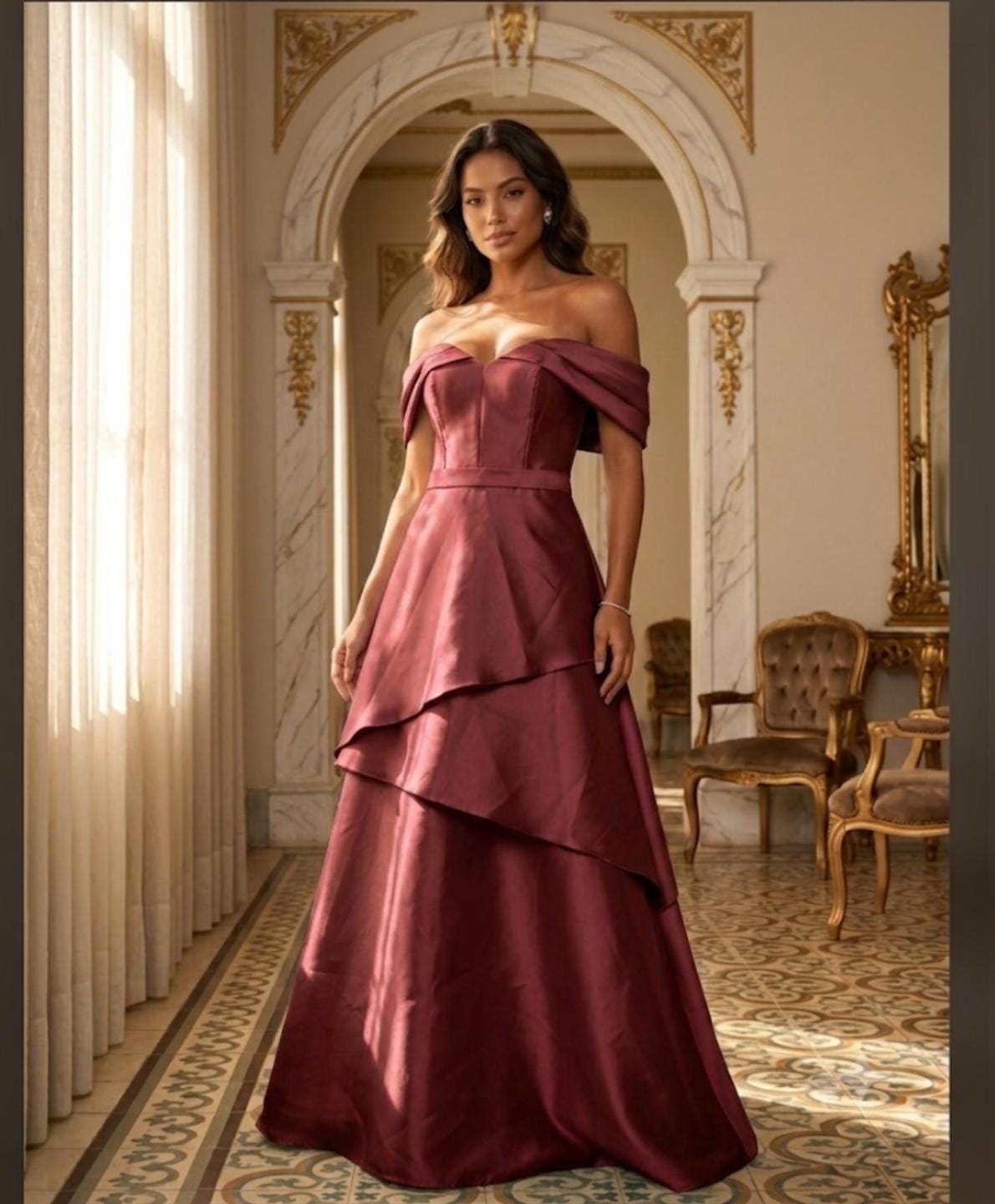 Vestido de Festa em Zibeline Marsala – Elegância Atemporal