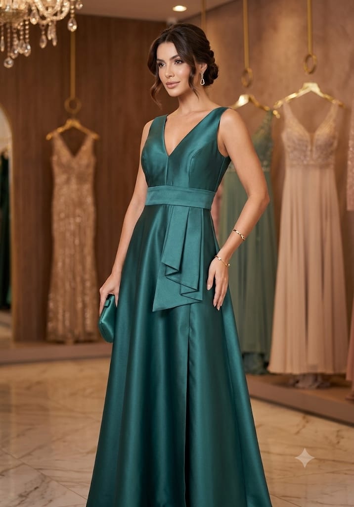 Vestido Longo Zibeline com Babado Assimétrico