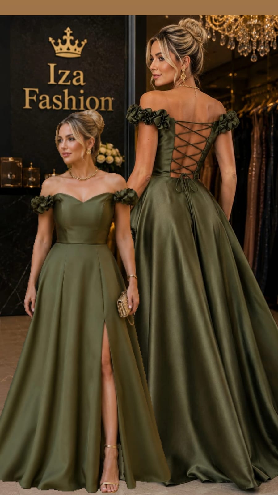 Vestido Zibeline Ombro a Ombro Oliva com Detalhe