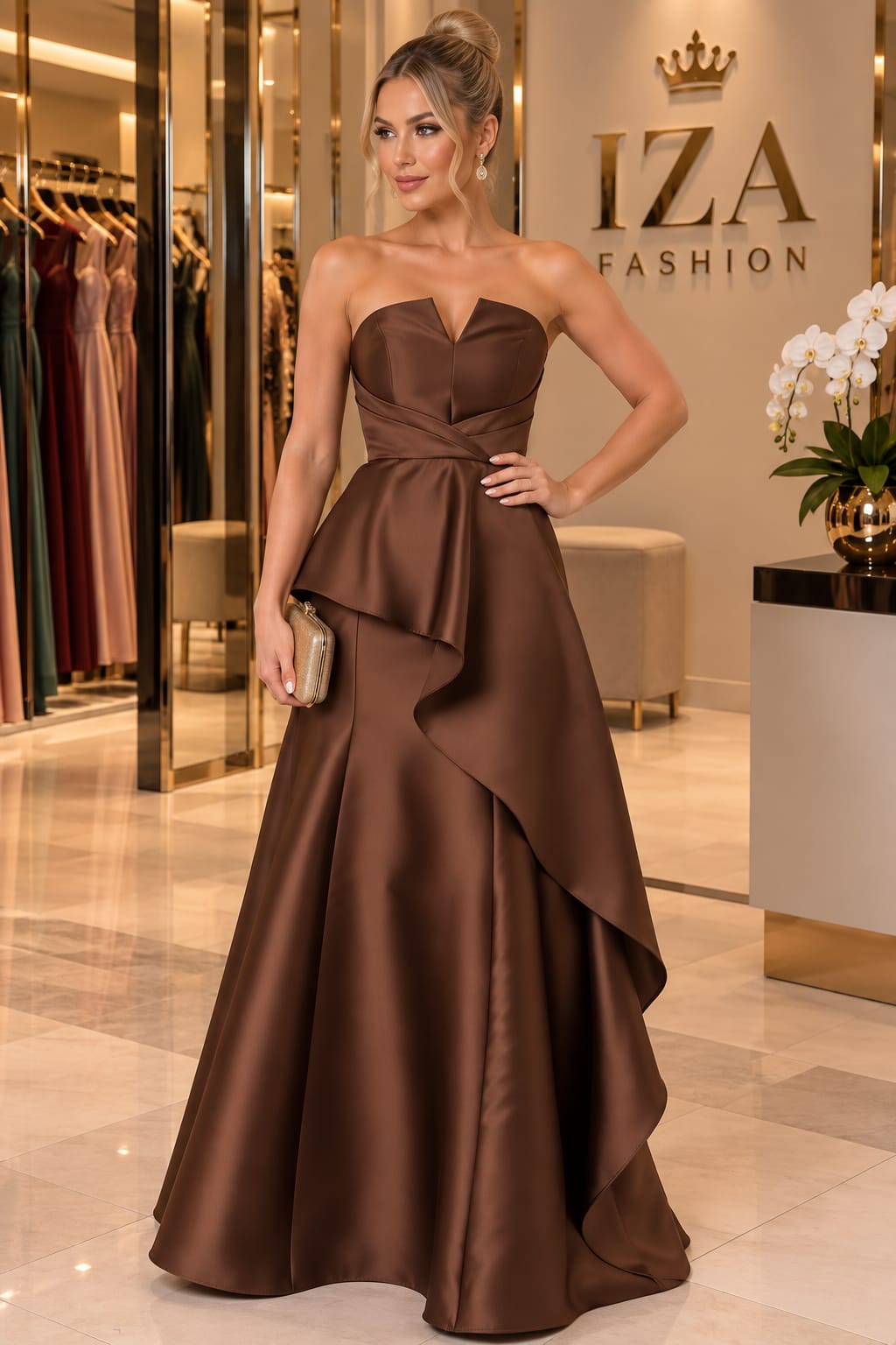 Vestido Longo Tomara que Caia em Zibeline Marrom