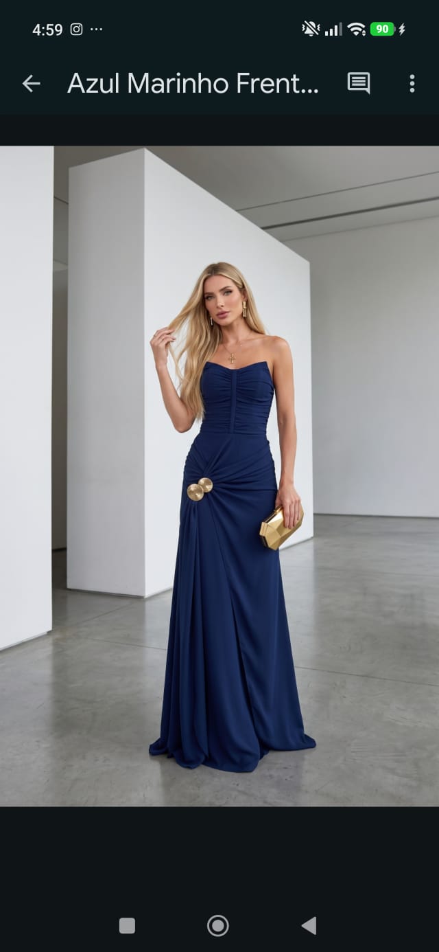 Vestido Longo Crepe Tomara Que Caia Marinho Drapeado