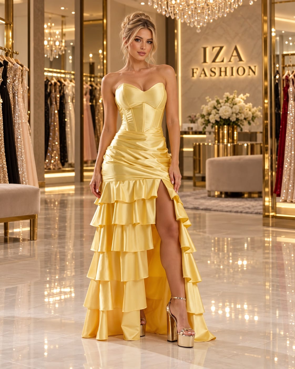 Vestido Longo Prada Amarelo Tomara que Caia Corset