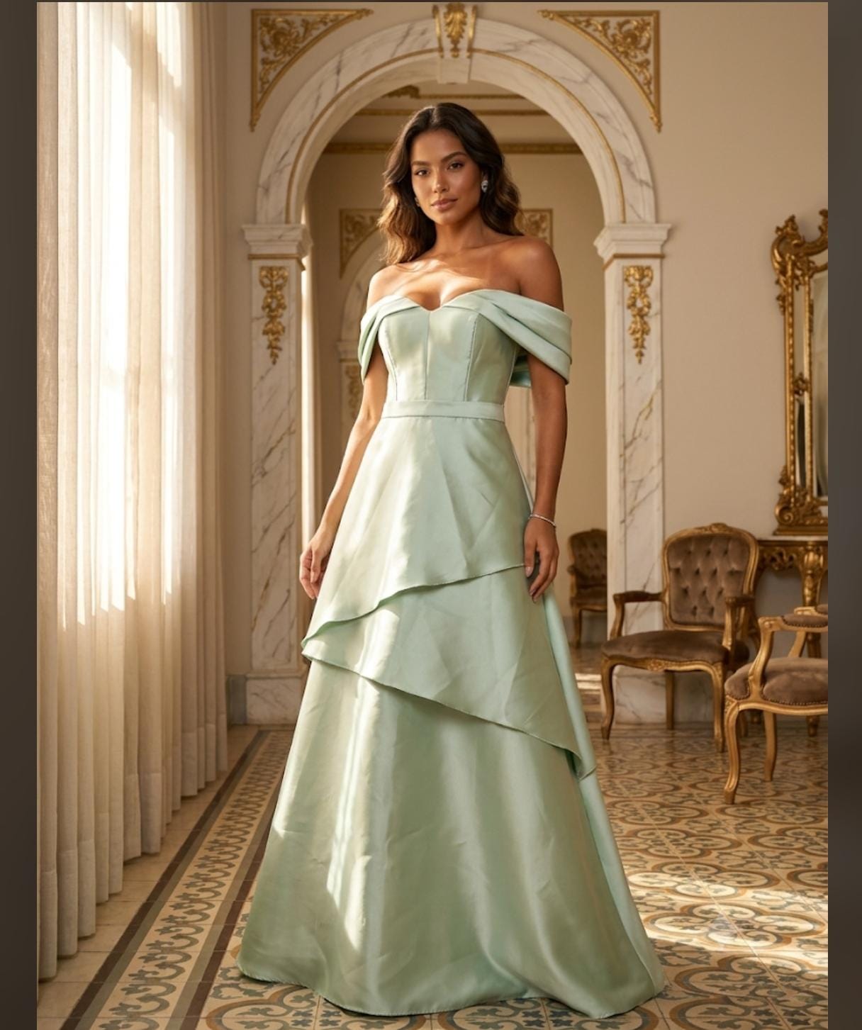 Vestido de Festa em Zibeline Verde Menta – Elegância Atemporal