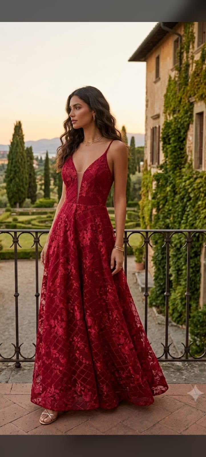 Vestido Longo Renda Bordada Vermelho