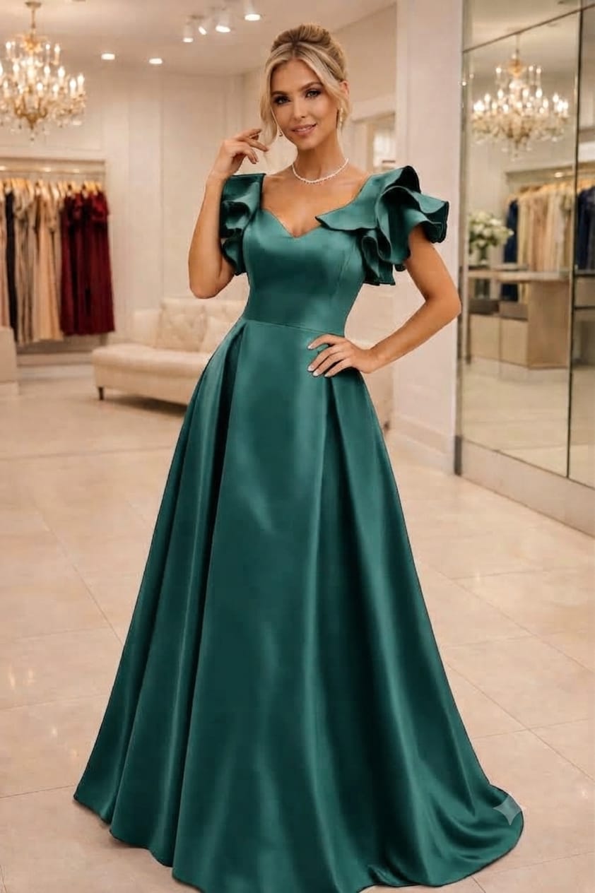 Vestido Longo CDC Amanda Verde Esmeralda com Manga