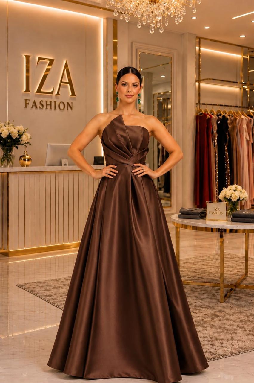 Vestido Longo em Zibeline Tomara que Caia Assimetrico