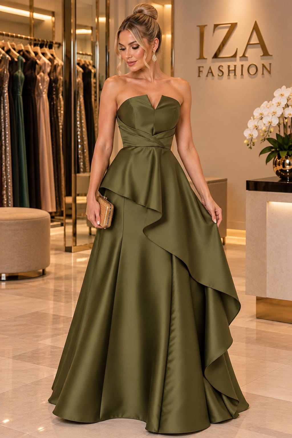 Vestido Longo Tomara que Caia em Zibeline Verde Oliva