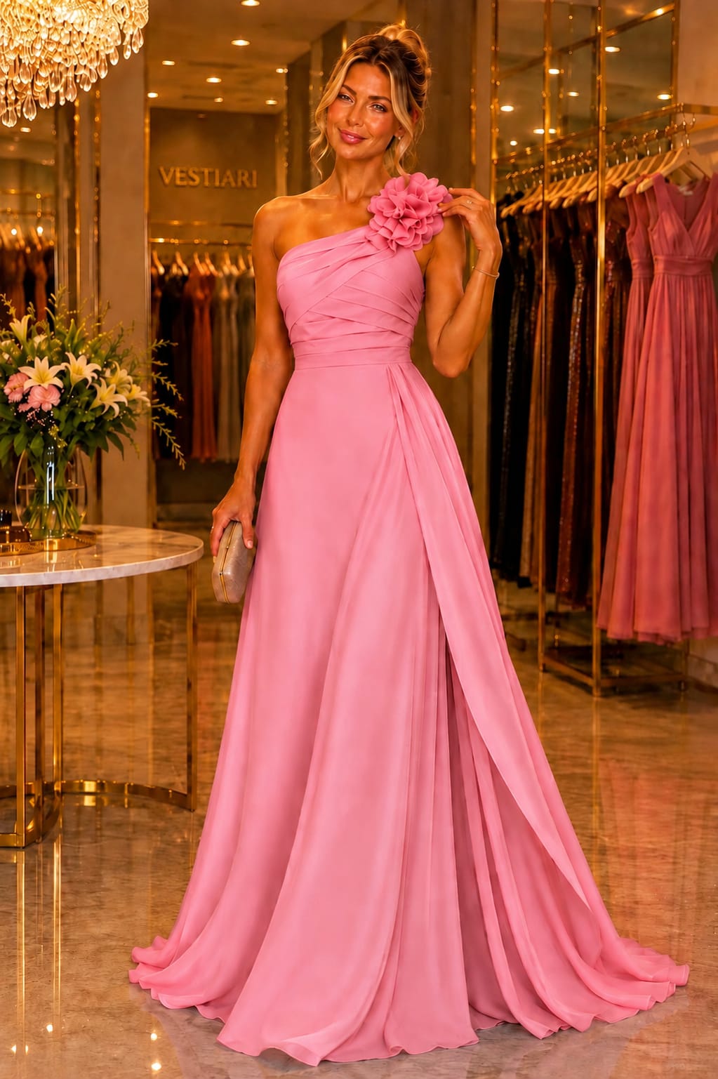 Vestido Crepe De Seda Rosa
