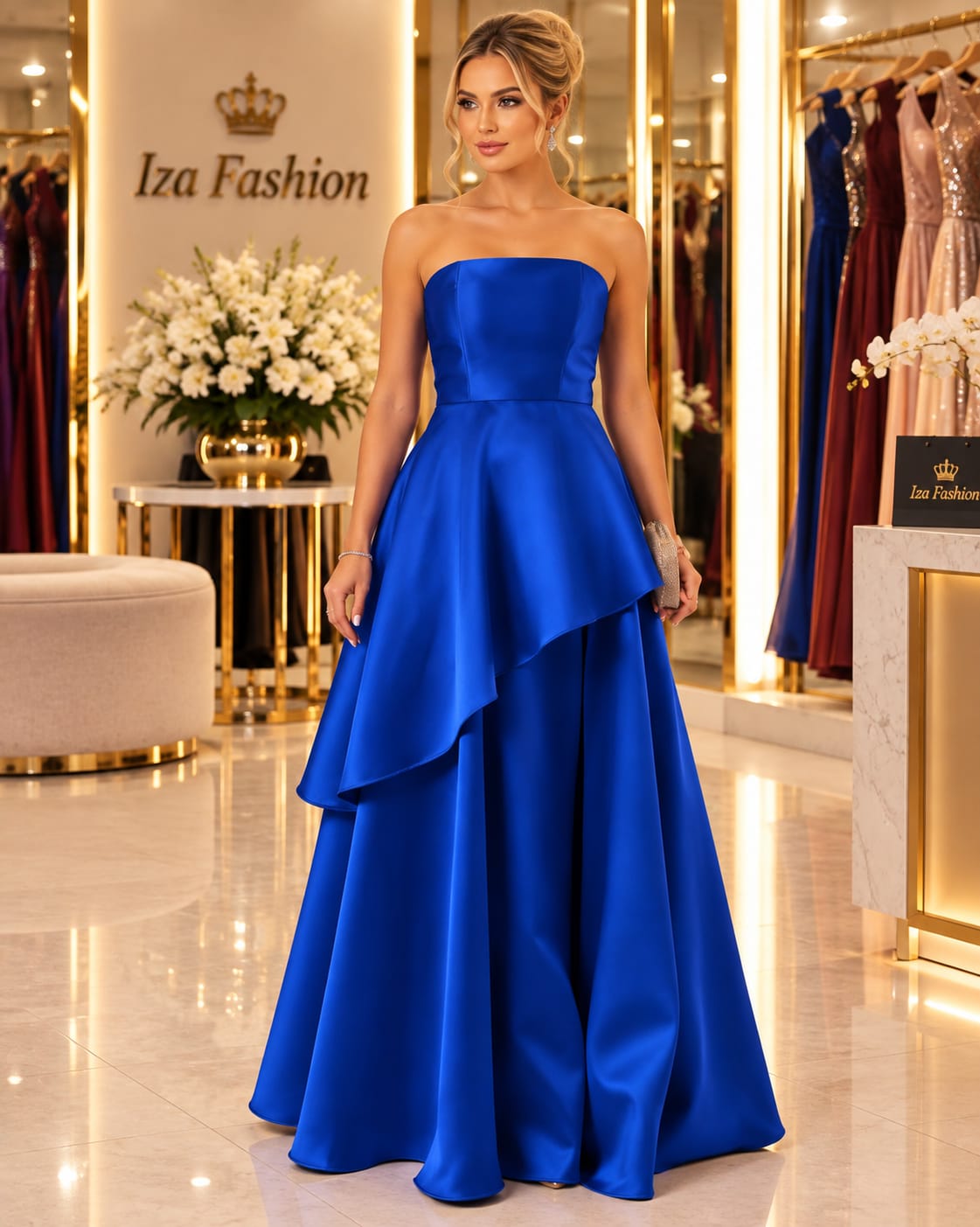 Vestido Longo Azul Royal em Zibeline – Elegância e Sofisticação