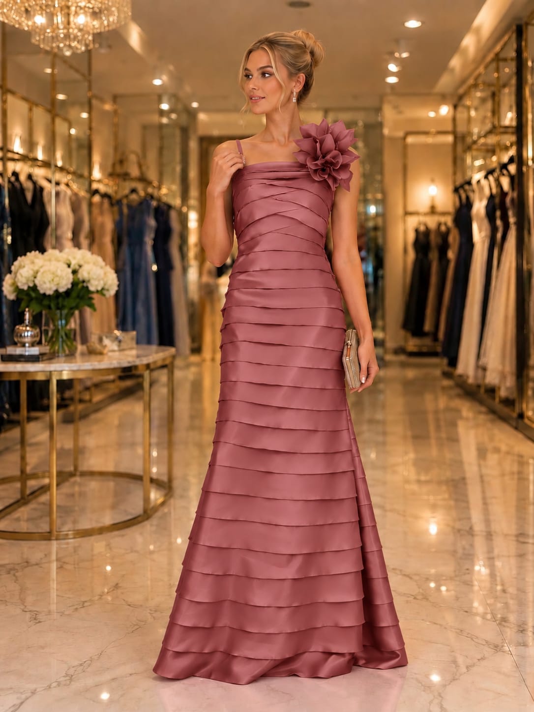 Vestido Zibeline Em Camadas Rosa Queimado