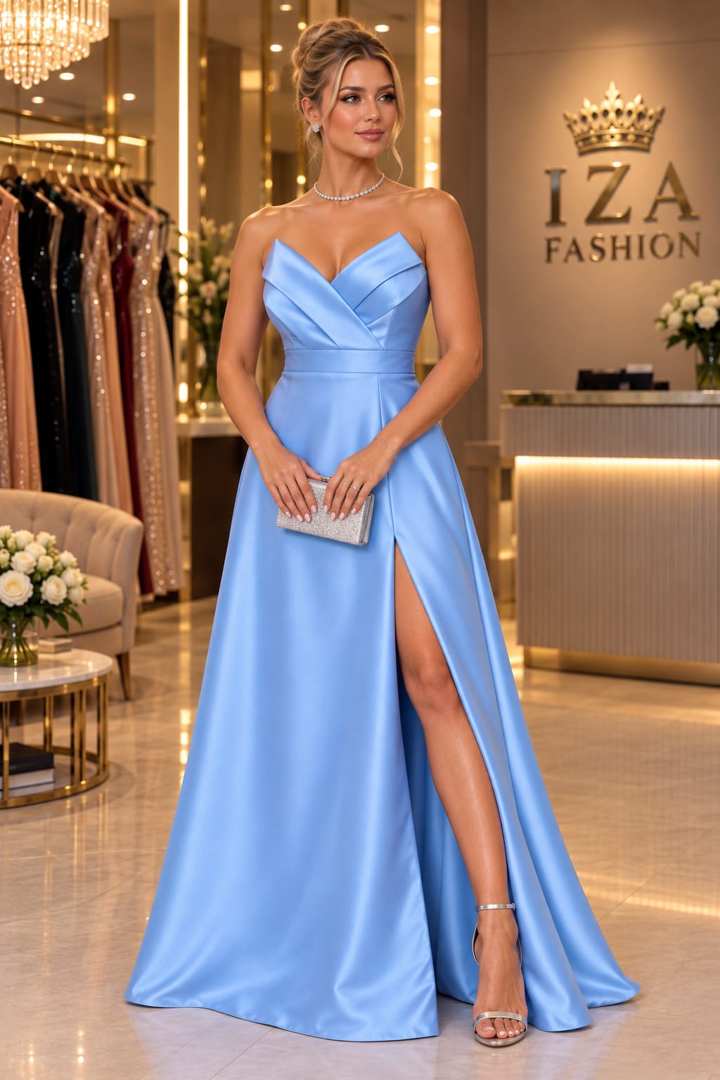 Vestido Longo em Zibeline Azul Serenity Recorte Transpassados
