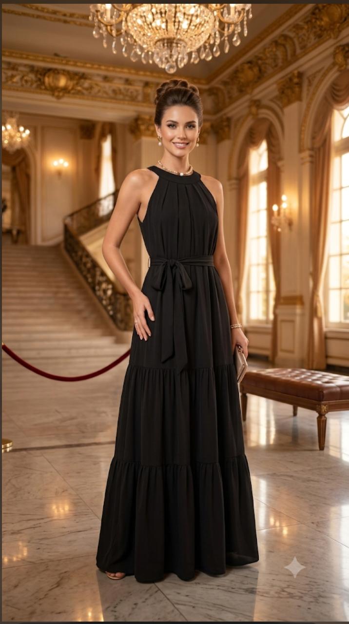Vestido Longo Frente Única Três Marias com Faixa 2 em 1