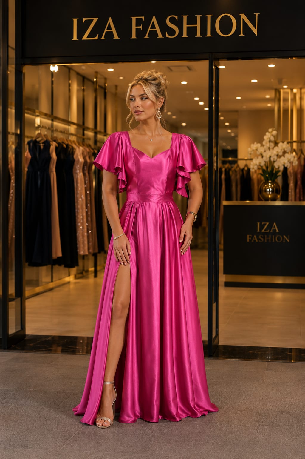 Vestido Longo Prada Rosa Fúcsia com Manga