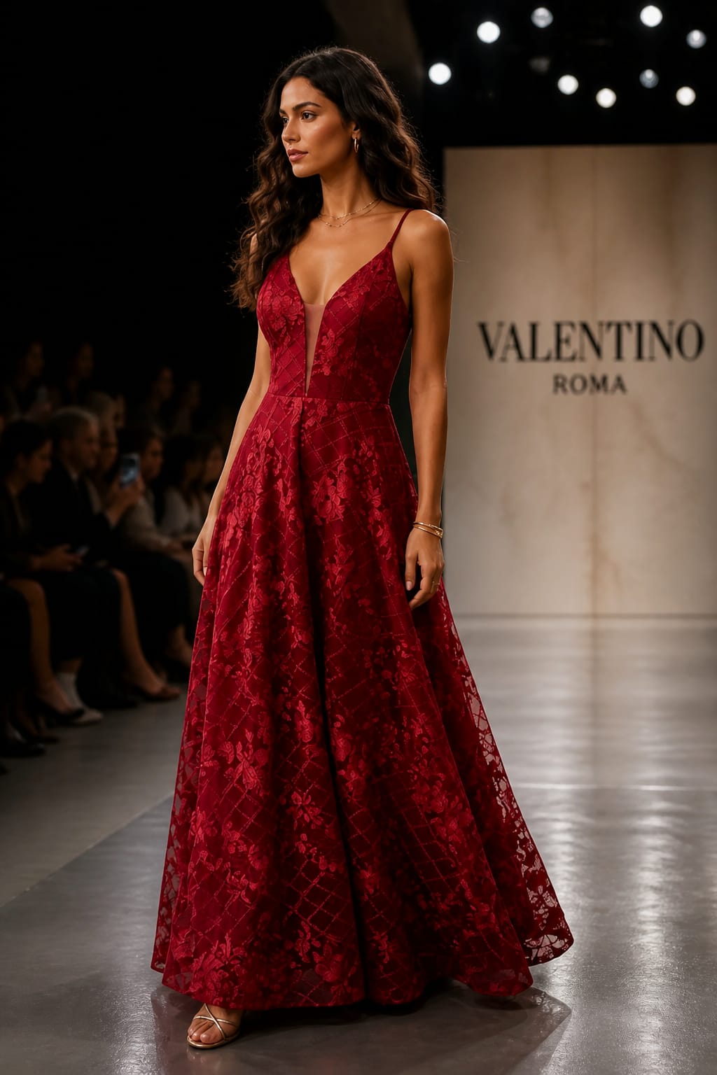 Vestido Longo Renda Bordada Vermelho