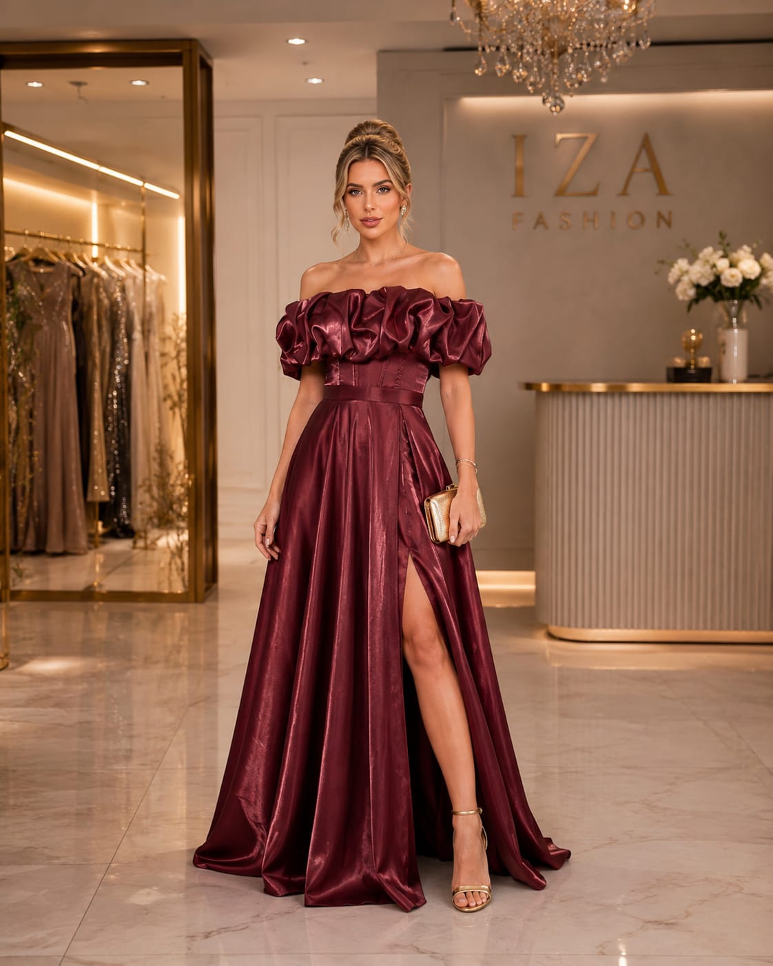 Vestido Zibeline Glow Luxo Marsala