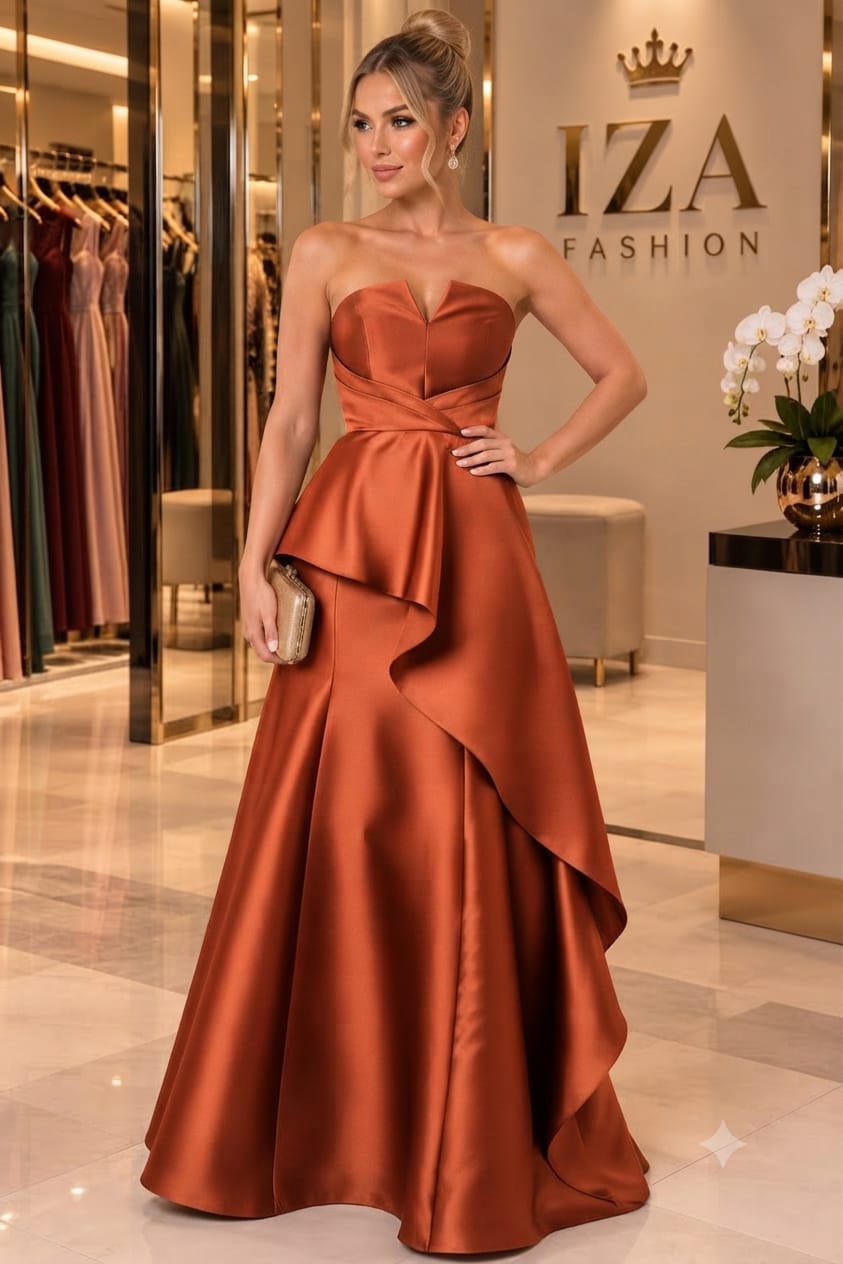 Vestido Longo Tomara que Caia em Zibeline Terracota