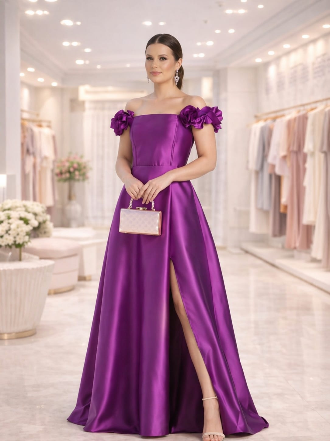 Vestido Longo Prada Roxo Ombro a Ombro